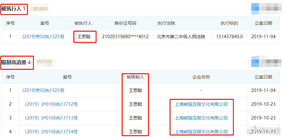 王思聰被列為執行人,這是為何?