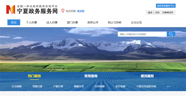 寧夏政務服務網（登錄入口：https://zwfw.nx.gov.cn/）